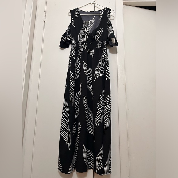 Dress Women's Tropical Print V Neck Cold Shoulder Split Thigh Long maxi 2xl - Picture 5 of 7